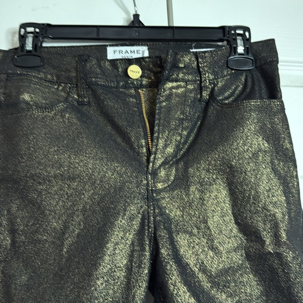 Frame Black and Gold Women's Jeans Le high Skinny Size 27 - Picture 3 of 9